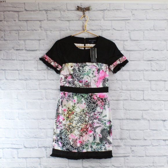 French Connection Dresses & Skirts - NWT! French Connection Black Mineral Pool Print Fringe Hem Mini Dress Size M